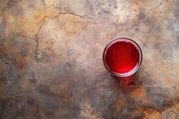 Red beverage in a glass on a textured surface