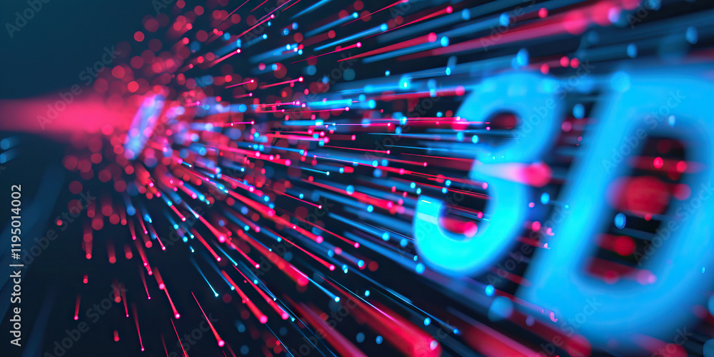 Aufkleber abstract 3d render: cyan numerals and dynamic light streaks
