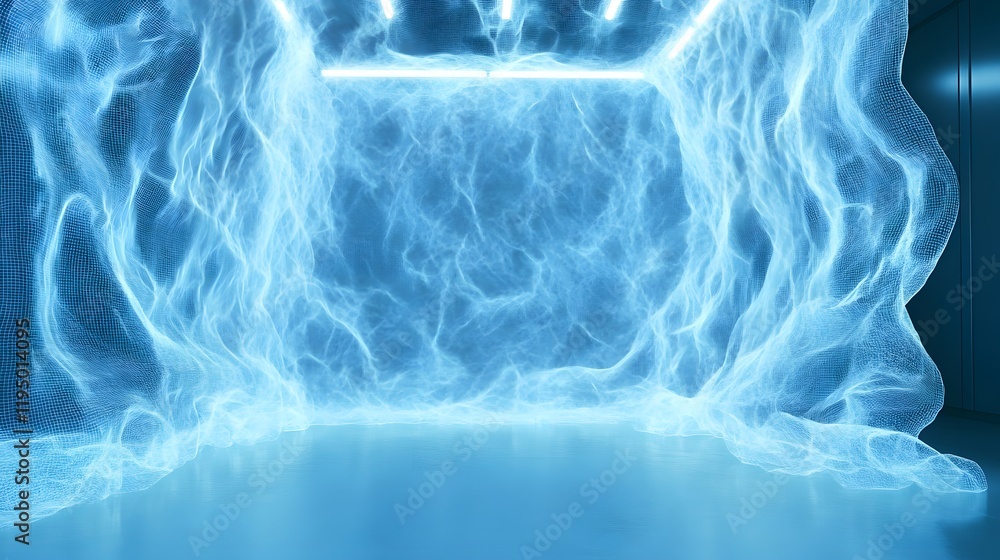 Poster ethereal blue light tunnel with smooth surface and soft textures, creating a dreamlike ambiance for 