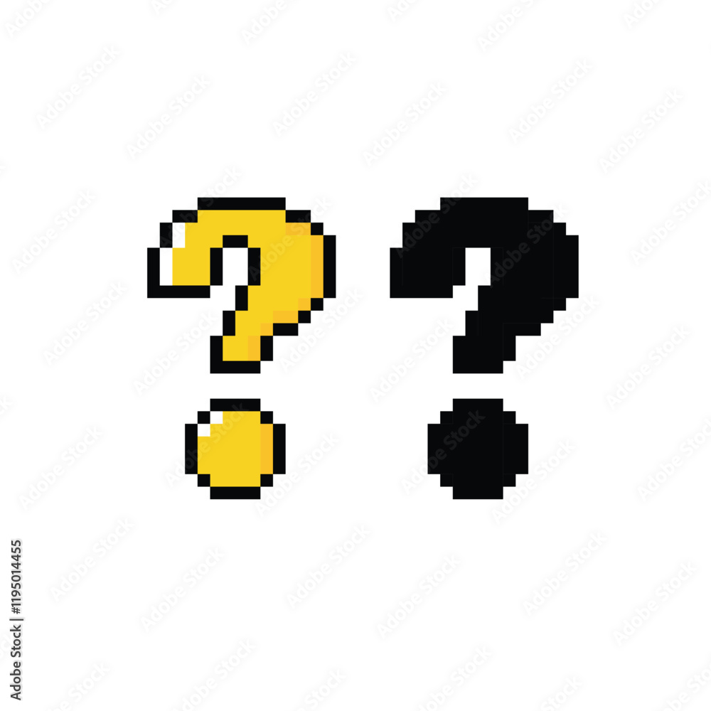 Poster pixel question tag icon vector sign for 8 bit game