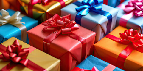 Assortment of Wrapped Gifts with Ribbons and Bows