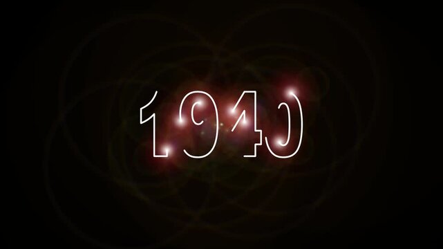 1940 white color text animation on black background.