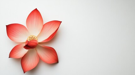 Fototapeta premium Elegant lotus flower from above, its petals perfectly arranged on a white surface, leaving space for text or design elements