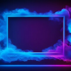 Naklejka premium Abstract blue Neon light 3d Frame with Colorful Smoke Background