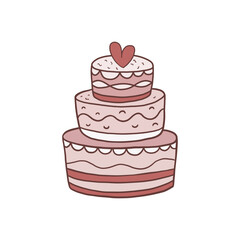 wedding hand draw cake with heart decoration for a special celebration. Valentine's Day.