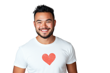 man with a heart shaped pillow