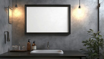 Sophisticated bathroom with a canvas frame mockup above a stylish sink and high-end fixtures