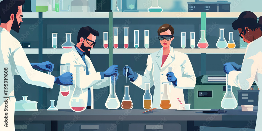 Poster scientists conducting experiments in a laboratory setting