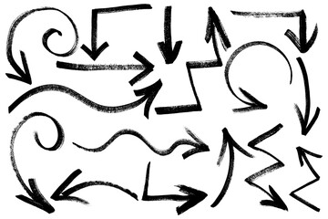 Thick Marker Arrows Set. Bold Scribble Ink Grunge Arrows Shapes. Arrows icons set hand draw with markers