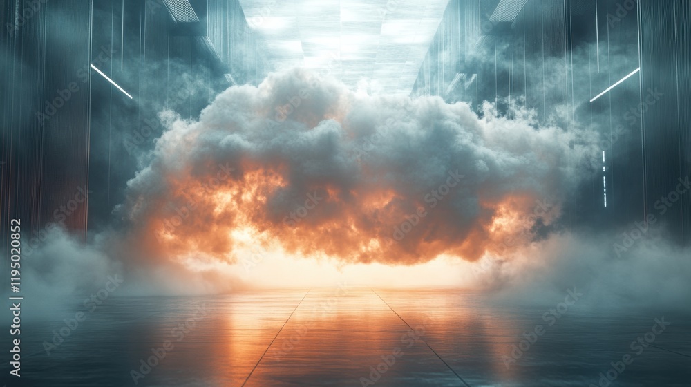 Poster tech cloud banner, futuristic banner design with a softly glowing digital cloud against a sleek meta