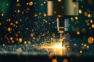 Engineers conducting precision machining in workshop metal fabrication industrial environment action-focused high-tech concept