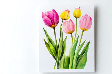 Watercolor Bouquet of Spring Tulips, Celebrating International Women's Day, feminist empowerment concept