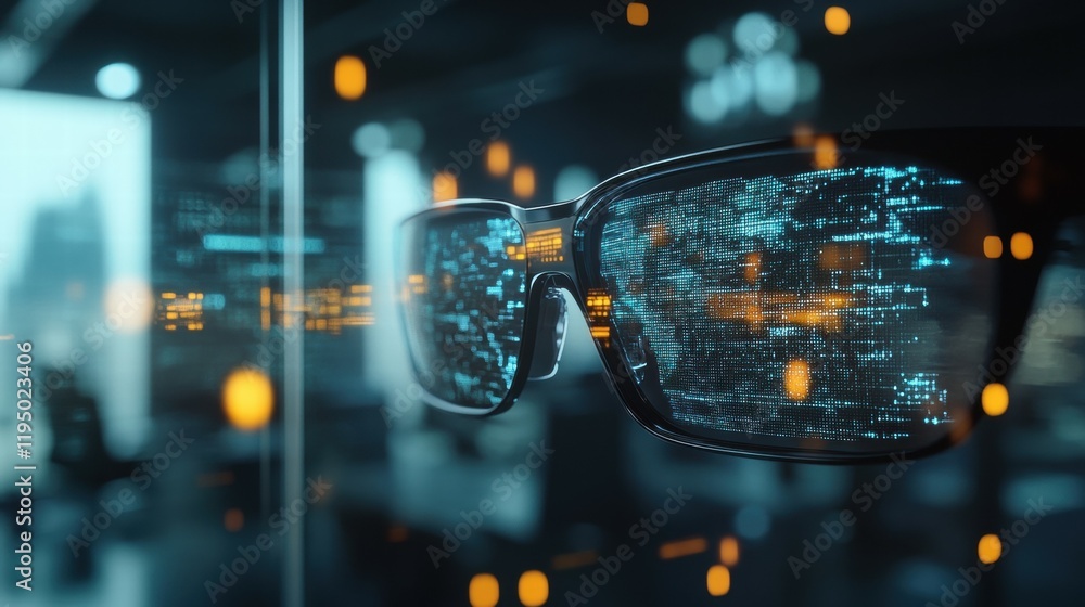Poster visualizing crypto ledgers in modern workplaces with augmented reality displays