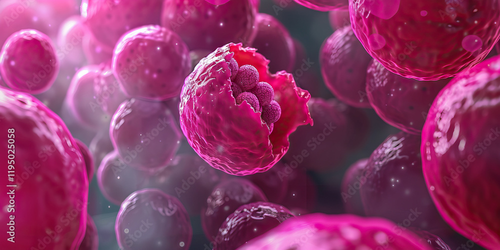 Poster three-dimensional rendering of pink cells with internal structures