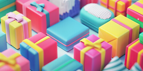Obraz premium Arrangement of Pastel-Colored Gift Boxes with Ribbons