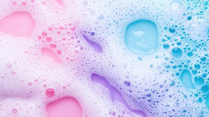  Macro photo of soap foam and bubbles with shampoo, lotion, and detergent. Ideal for laundry, cleaning services, beauty, and skincare concepts