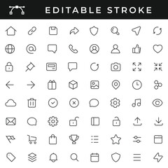 Set of Linear Icons with Editable Stroke Isolated on White Background