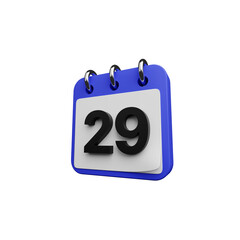High-Quality 3D Calendar Icon Showing Date 29