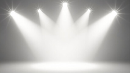 Obraz premium Bright white stage lights create an atmosphere for performance in an empty venue