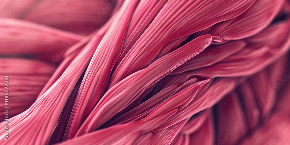 Poster microscopic view of interwoven pink fibrous structure