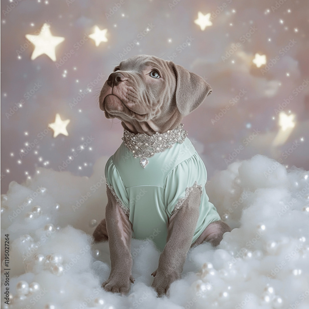 Wall mural pit bull in cloudy whimsical world