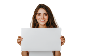 woman holding blank board