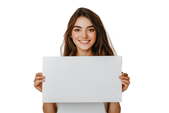 woman holding blank board