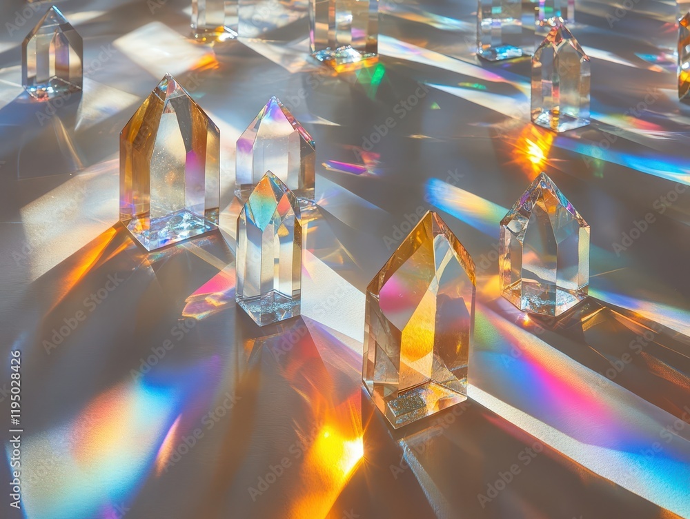 Poster light refracted through crystal formations creates a stunning display of colors on the surface, show