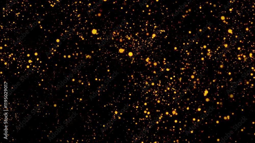 Poster beautiful loop floating moving neon glowing gold yellow particles motion abstract background. gold s