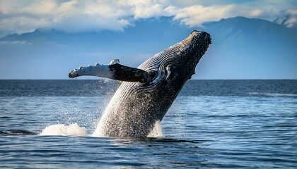 Naklejka premium ecuador humpback whale jumping in water