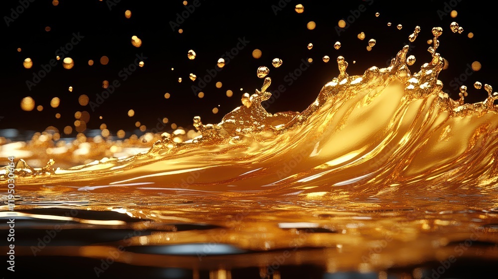 Aufkleber liquid gold splash creating dynamic ripples of shimmering droplets against a dark backdrop captured 