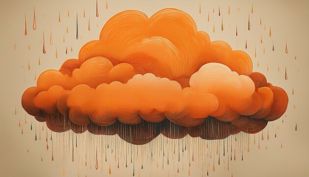 illustration of orange cloud with rain against beige background