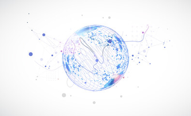 Abstract sphere background with plexus effect. 3D surface. Vector.