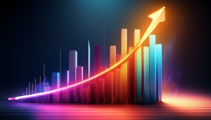 3d bar graph with glowing upward arrow representing growth and success sleek design and vibrant colors convey sense of optimism and progress in data visualization