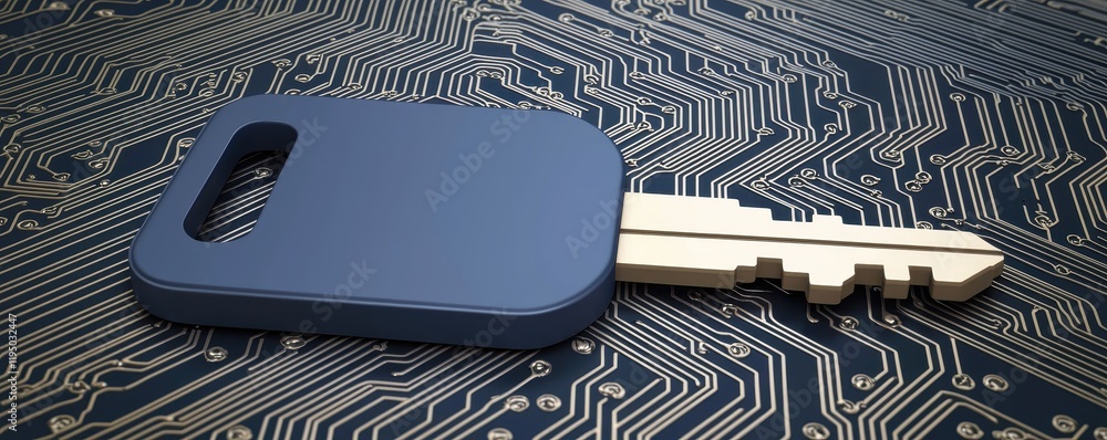 Aufkleber digital security key on circuit board abstract cybersecurity concept