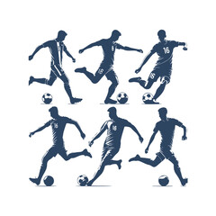 A Set of Soccer Player Silhouette Vector Illustration