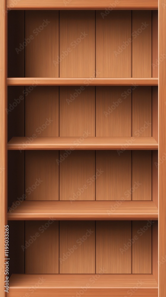 Poster neatly organized bookshelf vector art in modern design showcasing wooden texture and clean lines wit