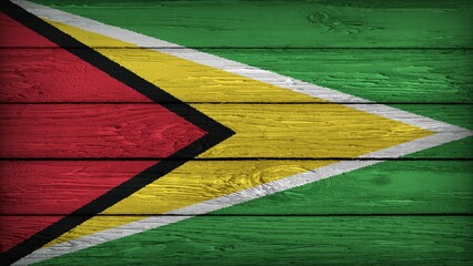 The flag of GUYANA painted on a wooden table with Original Colors