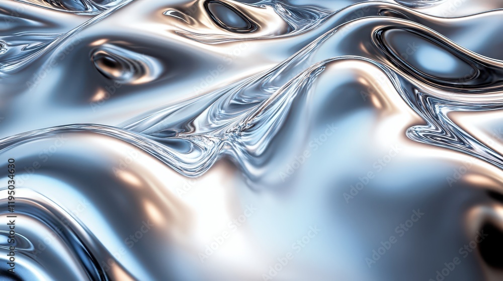 Poster polished chrome surface reflects light in a seamless flow, showcasing waves that create a mesmerizin