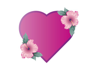 Corazón rosa con flores rosas y marco morado