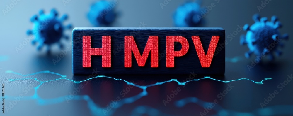 Poster hmpv virus outbreak 3d render of virus and block letters