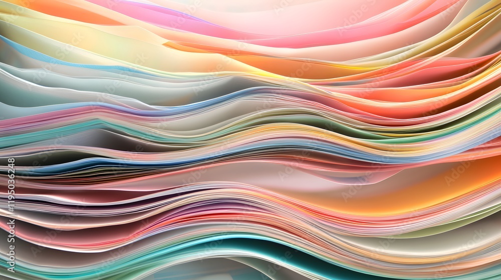 Poster abstract colorful waves of smooth paper sheets in pastel tones creating a layered texture for backgr