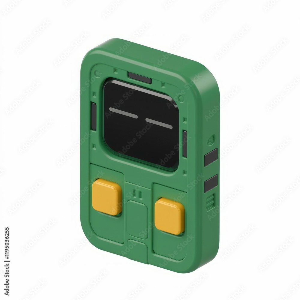 Aufkleber A retro-styled green handheld device with a screen and two yellow buttons.