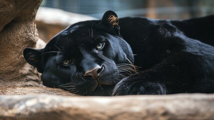 Black Panther with Piercing Eyes on Natural Background, Wildlife Photography