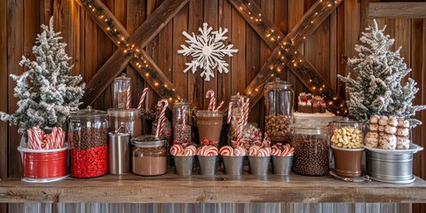 Rustic Christmas Hot Cocoa Bar, Candy Buffet