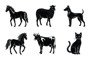 Animal silhouettes set. Domestic animals vector illustration