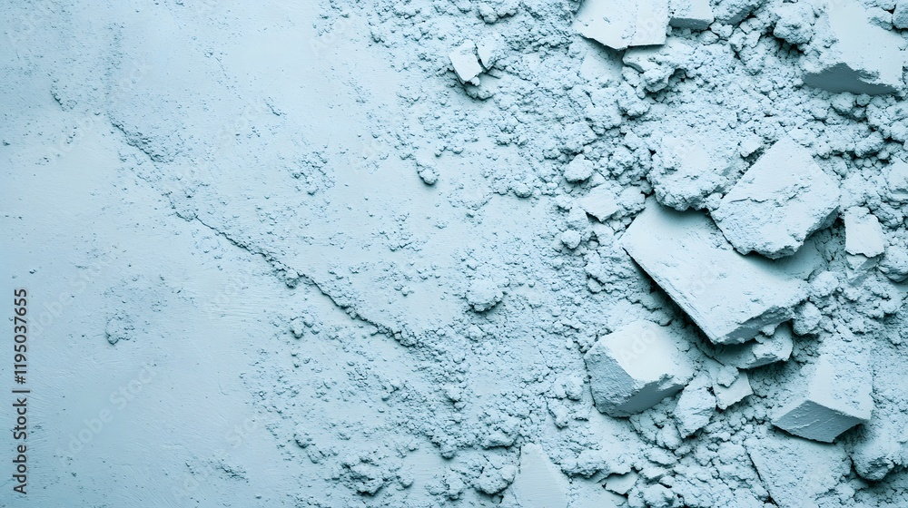 Poster light blue powdered substance on surface with chunky textures and fine particles ideal for abstract 