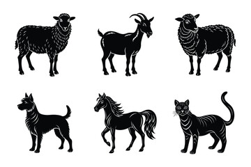 Animal silhouettes set. Domestic animals vector illustration