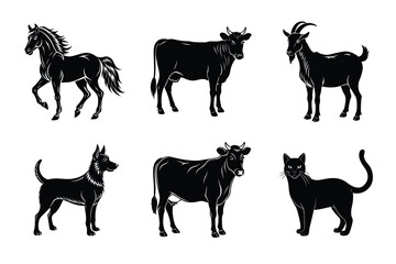 Animal silhouettes set. Domestic animals vector illustration