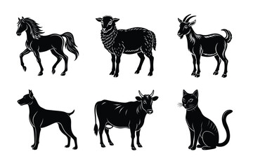 Animal silhouettes set. Domestic animals vector illustration